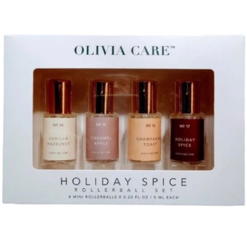 New Olivia Care Holiday Spice Rollerball Set Four 4 Mini Rollerballs 0.20oz Each